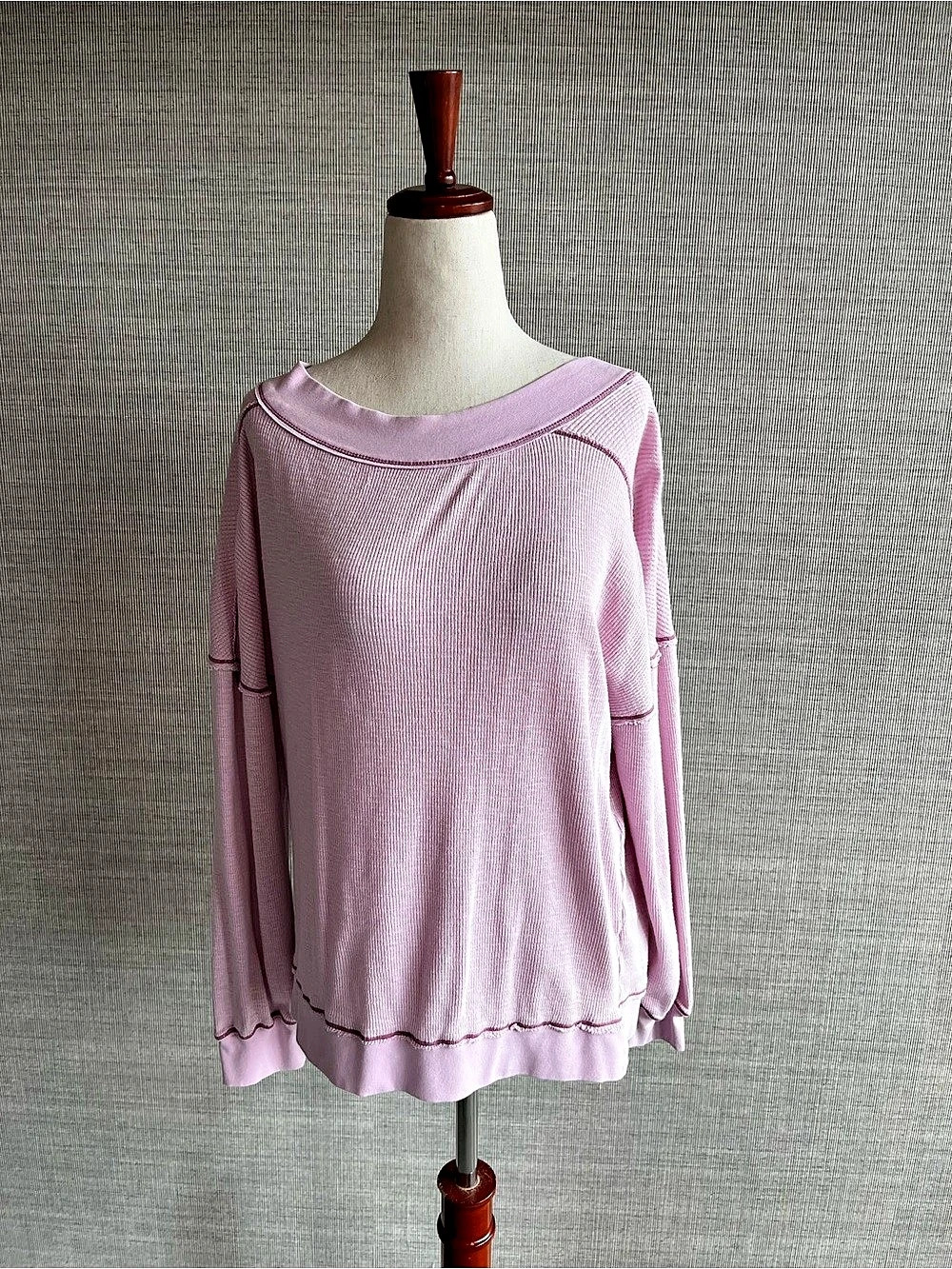 Free People Waffle Knit Long Sleeve Open Back Pink Top Size XS